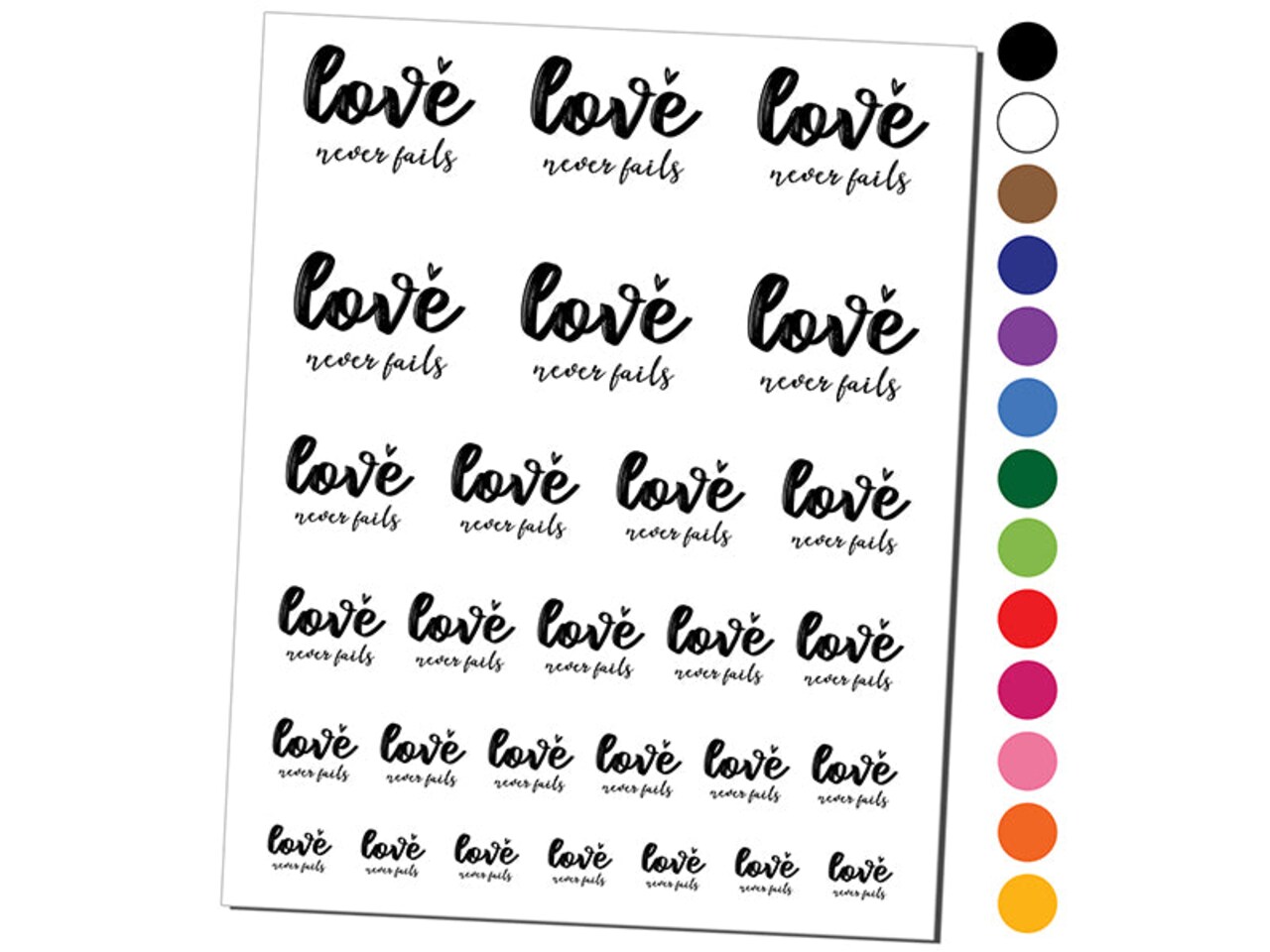 Love Never Fails Inspirational Bible Verse Temporary Tattoo Water Resistant Fake Body Art Set Collection